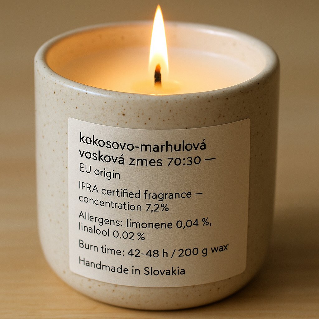 Lumânare ceramică turnată manual NOBAMO cu flacără galbenă uniformă într-un interior confortabil, lumină caldă de seară