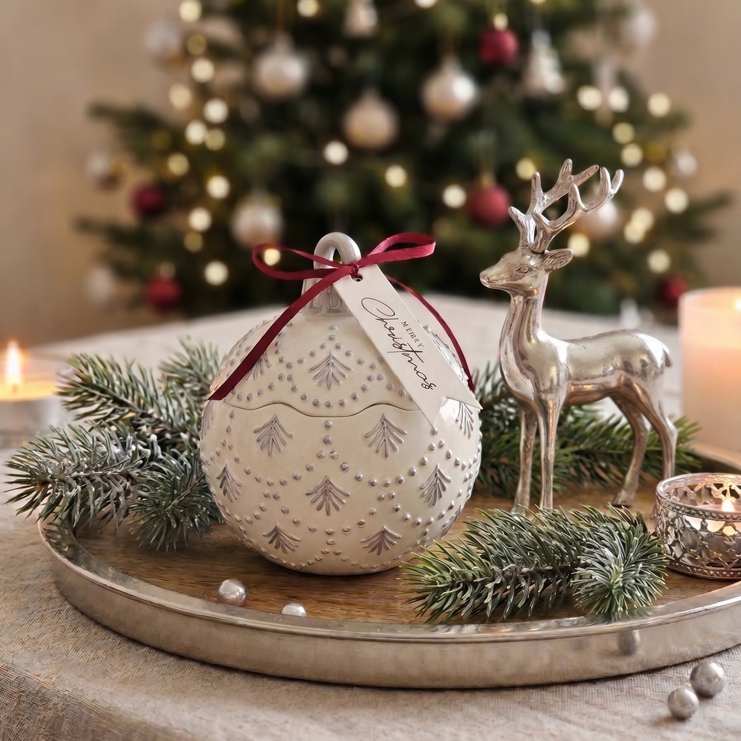 Lumânare Christmas Bauble Enchanted MINI - Albă / Argintie / Magie de Iarnă / MINI
