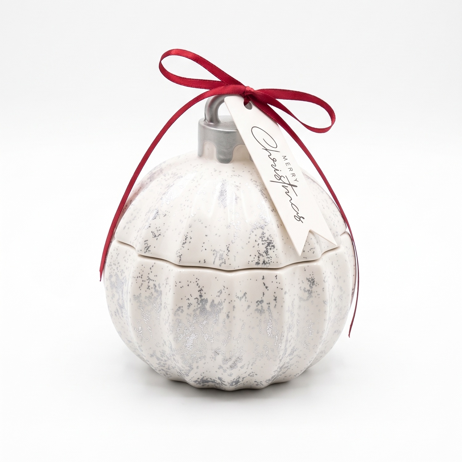 Lumânare Christmas Bauble Glitter MINI - Alb / Argintiu / Magia Iernii