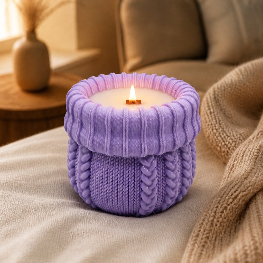 Lumânare Pulover - Violet / Magie de iarnă