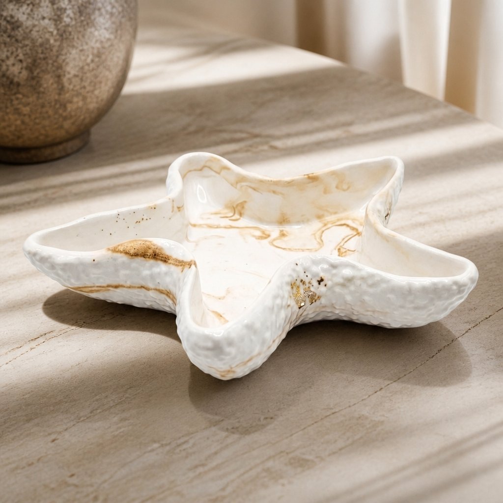 Bol decorativ Stea de mare - Alb / Auriu