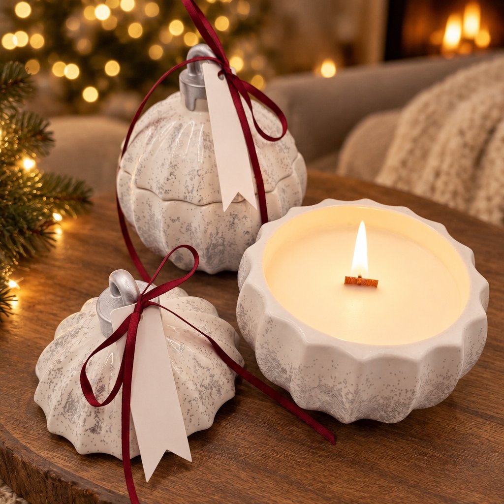 Lumânare Christmas Bauble Glitter - Alb / Argintiu / Magia Iernii