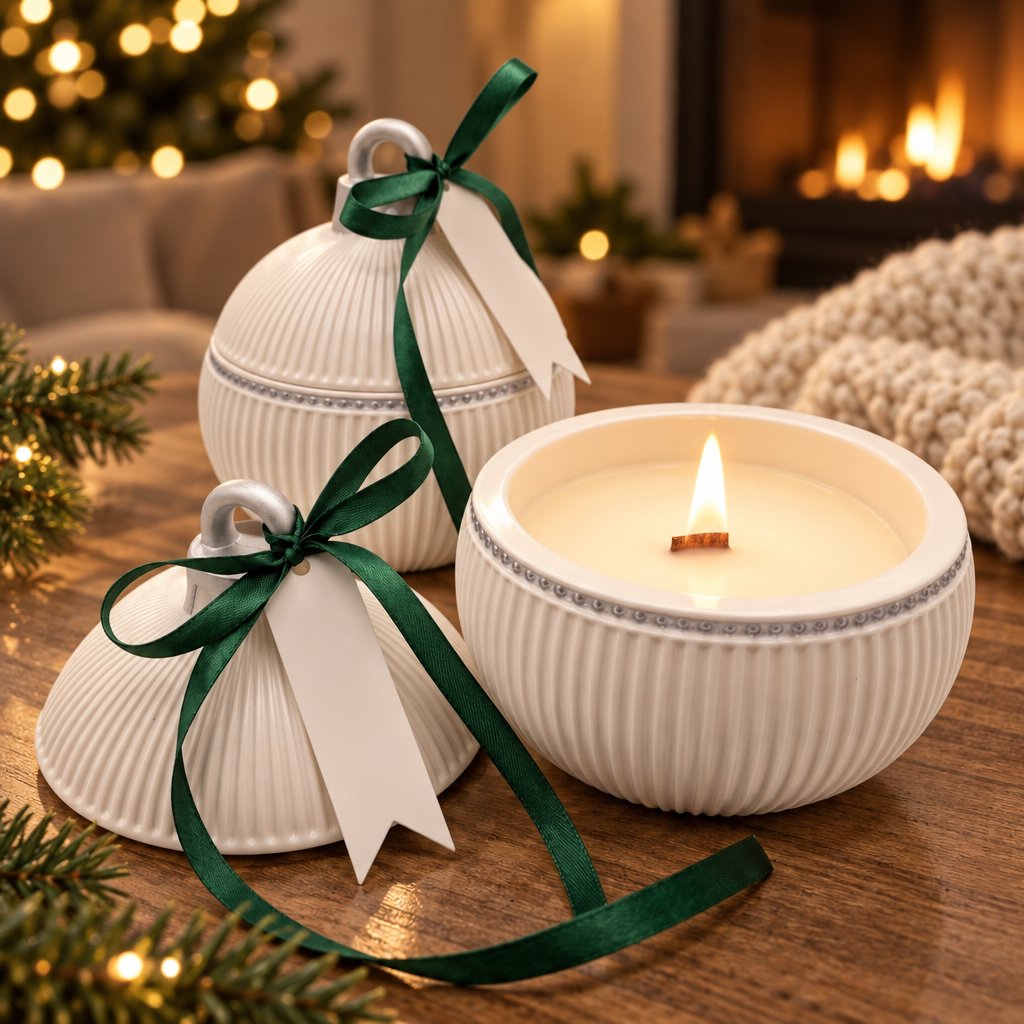 Lumânare Christmas Bauble Elegance - Albă / Argintie / Magia Iernii